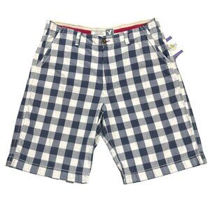 American Eagle Outfitters Mens 32 Blue White Checkered Flat Front Shorts Casual